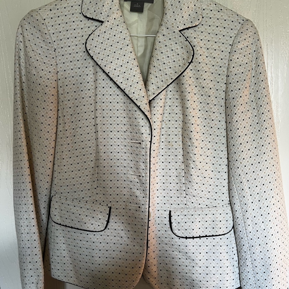 Ann Taylor Cream and Black Blazer with Notched Lapel
